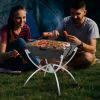 3-in-1 Camping Campfire Grill with Stainless Steel Grills Carrying Bag & Gloves-Silver - Color: Silver