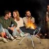 3-in-1 Camping Campfire Grill with Stainless Steel Grills Carrying Bag & Gloves-Silver - Color: Silver